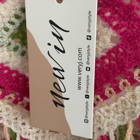 Very J Pink and Green Crochet Fringe Tank Top - Picture 2 of 5